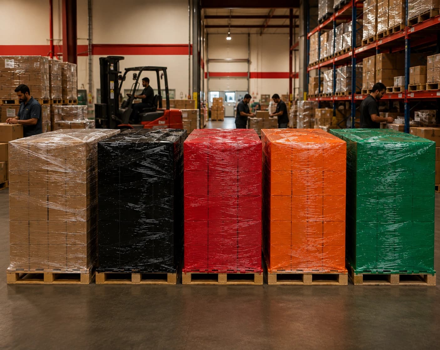 Coloured stretch film rolls in several tints